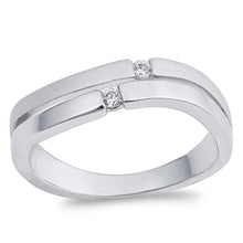 Load image into Gallery viewer, Sterling Silver Double Lines Shaped Clear CZ RingAnd Face Height 5mmAnd Band Width 5mm