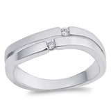 Sterling Silver Double Lines Shaped Clear CZ RingAnd Face Height 5mmAnd Band Width 5mm