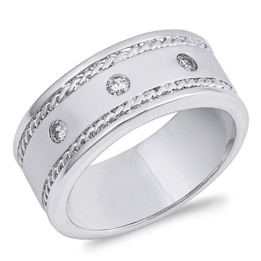 Sterling Silver Spinner Wedding Band Shaped Clear CZ RingAnd Face Height 9mmAnd Band Width 9mm