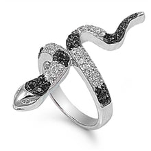 Load image into Gallery viewer, Sterling Silver Snake With Black And Cubic Zirconia Ring