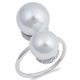Sterling Silver Round Pearl Shaped Clear CZ RingAnd Face Height 24mmAnd Band Width 2mm