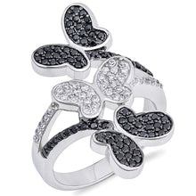 Load image into Gallery viewer, Sterling Silver Butterfly Shaped Black And Clear CZ RingAnd Face Height 38mmAnd Band Width 7mm