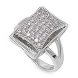 Sterling Silver Micro Pave Set Rectangle Shaped Clear CZ RingAnd Face Height 14mmAnd Band Width 3mm