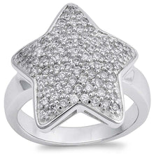 Load image into Gallery viewer, Sterling Silver Micro Pave Set Star Shaped Clear CZ RingAnd Face Height 13mmAnd Band Width 3mm