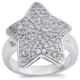 Sterling Silver Micro Pave Set Star Shaped Clear CZ RingAnd Face Height 13mmAnd Band Width 3mm