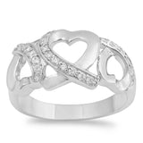 Sterling Silver Hearts Shaped Clear CZ RingAnd Face Height 9mmAnd Band Width 3mm