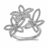 Sterling Silver Plumeria Shaped Clear CZ RingAnd Face Height 17mmAnd Band Width 3mm