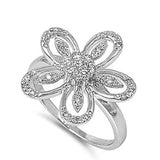 Sterling Silver Plumeria Shaped Clear CZ RingAnd Face Height 12mmAnd Band Width 3mm