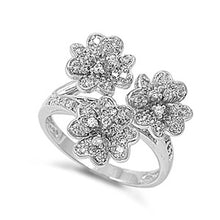 Load image into Gallery viewer, Sterling Silver Plumeria Shaped Clear CZ RingAnd Face Height 16mmAnd Band Width 2mm