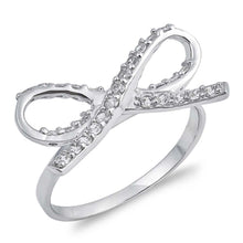 Load image into Gallery viewer, Sterling Silver Ribbon Shaped Clear CZ RingAnd Face Height 8mmAnd Band Width 2mm