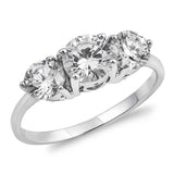 Sterling Silver Three Stones Round Shaped Clear CZ RingAnd Face Height 7mmAnd Band Width 2mm