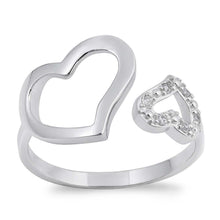 Load image into Gallery viewer, Sterling Silver Double Hearts Shaped Clear CZ RingAnd Face Height 11mmAnd Band Width 2mm