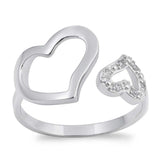 Sterling Silver Double Hearts Shaped Clear CZ RingAnd Face Height 11mmAnd Band Width 2mm