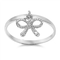 Sterling Silver Ribbon Shaped Clear CZ RingAnd Face Height 6mmAnd Band Width 2mm
