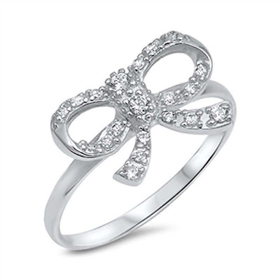 Sterling Silver Ribbon Shaped Pave Set Clear CZ RingAnd Face Height 10mmAnd Band Width 2mm