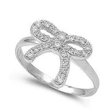 Sterling Silver Ribbon Shaped Clear CZ RingAnd Face Height 11mmAnd Band Width 2mm