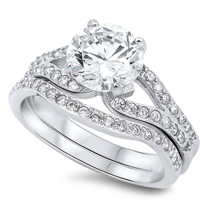 Sterling Silver Circle Shaped Cubic Zirconia Wedding RingAnd Face Height 9mm And Band Width 2mm