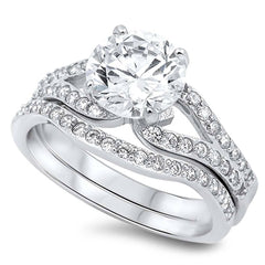 Sterling Silver Circle Shaped Cubic Zirconia Wedding RingAnd Face Height 9mm And Band Width 2mm