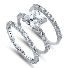 Load image into Gallery viewer, Sterling Silver Square Shaped Cubic Zirconia Wedding RingAnd Width Of 3 Bands 5.5mm