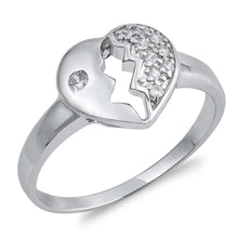 Load image into Gallery viewer, Sterling Silver Broken Heart Shaped Clear CZ RingAnd Face Height 14mmAnd Band Widh 3mm