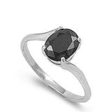 Sterling Silver Black Oval Shaped Clear CZ RingAnd Face Height 10mmAnd Band Width 2mm