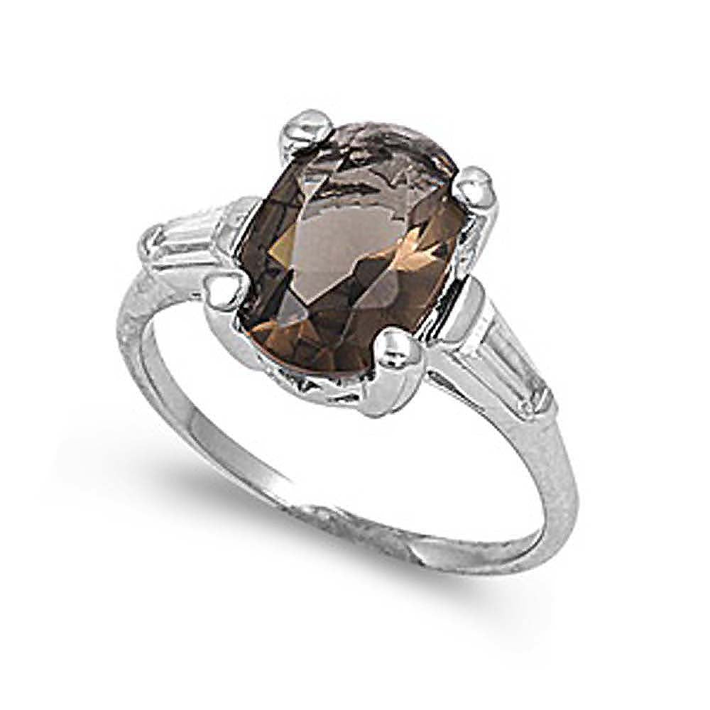 Sterling Silver Amethyst Oval Shaped Clear CZ RingAnd Face Height 11mmAnd Band Width 2mm