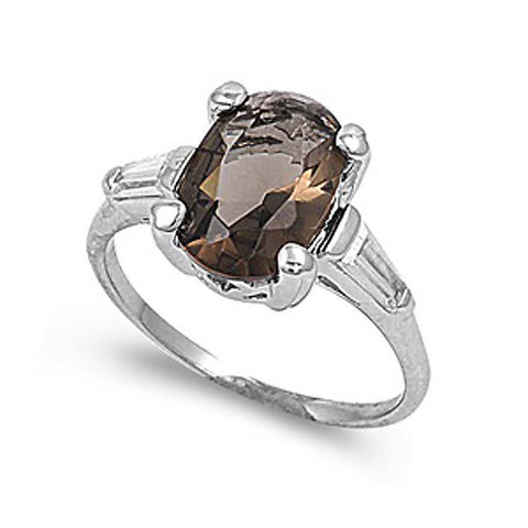 Sterling Silver Amethyst Oval Shaped Clear CZ RingAnd Face Height 11mmAnd Band Width 2mm