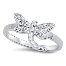 Load image into Gallery viewer, Sterling Silver Dragonfly Shaped Clear CZ RingAnd Face Height 12mmAnd Band Width 2mm
