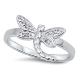 Sterling Silver Dragonfly Shaped Clear CZ RingAnd Face Height 12mmAnd Band Width 2mm