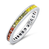 Sterling Silver Classy Eternity Single Band Ring with Multicolor Princess Cut Simulated Diamonds on Channel Setting with Rhodium FinishAnd Band Width 4MM