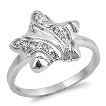 Load image into Gallery viewer, Sterling Silver Star Shaped Clear CZ RingAnd Face Height 14mmAnd Band Width 2mm