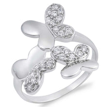 Load image into Gallery viewer, Sterling Silver Butterflies Shaped Clear CZ RingAnd Face Height 22mmAnd Band Width 2mm