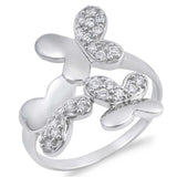 Sterling Silver Butterflies Shaped Clear CZ RingAnd Face Height 22mmAnd Band Width 2mm