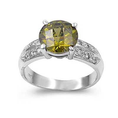 Sterling Silver Round With Peridot And Cubic Zirconia Ring