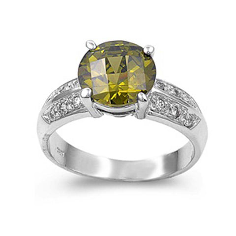 Sterling Silver Round With Peridot And Cubic Zirconia Ring