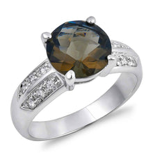 Load image into Gallery viewer, Sterling Silver Amethyst Round Shaped Clear CZ RingAnd Face Height 11mmAnd Band Width 2mm