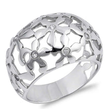 Load image into Gallery viewer, Sterling Silver Flowers Shaped Clear CZ RingAnd Face Height 15mmAnd Band Width 6mm