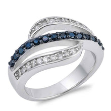Load image into Gallery viewer, Sterling Silver Wave With Black And Clear CZ RingAnd Face Height 14mmAnd Band Width 3mm