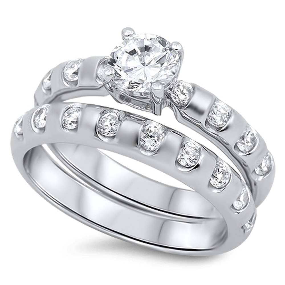 Sterling Silver Round Shaped Cubic Zirconia Wedding RingAnd Face Height 6mmAnd Band Width 2mm