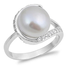 Load image into Gallery viewer, Sterling Silver Freshwater Pearl Shaped Clear CZ RingAnd Face Height 13mmAnd Band Width 3mm