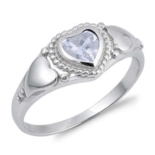Load image into Gallery viewer, Sterling Silver Heart Shaped Clear CZ RingAnd Face Height 9mmAnd Band Width 2mm