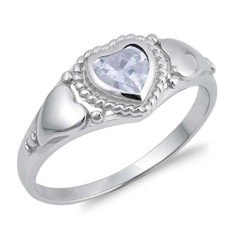 Sterling Silver Heart Shaped Clear CZ RingAnd Face Height 9mmAnd Band Width 2mm