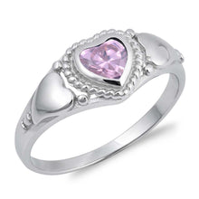 Load image into Gallery viewer, Sterling Silver Pink Heart Shaped Clear CZ RingAnd Face Height 9mmAnd Band Width 2mm