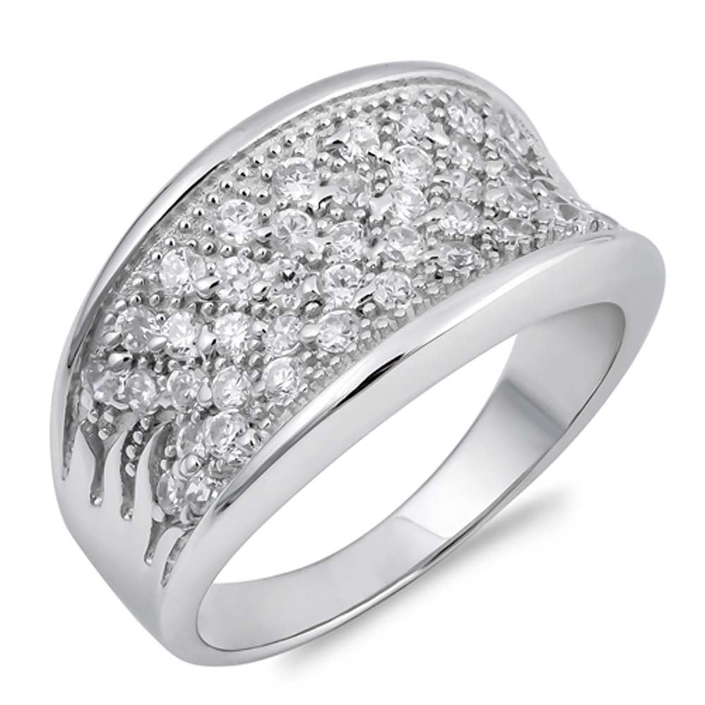 Sterling Silver Spinner Wedding Band Shaped Clear CZ RingAnd Face Height 12mm