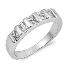 Load image into Gallery viewer, Sterling Silver Square Wedding Band Shaped Clear CZ RingAnd Face Height 4mmAnd Band Width 2mm