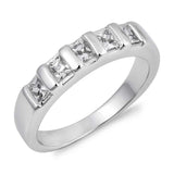 Sterling Silver Square Wedding Band Shaped Clear CZ RingAnd Face Height 4mmAnd Band Width 2mm