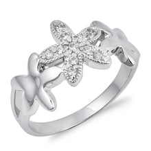 Load image into Gallery viewer, Sterling Silver Star Shaped Clear CZ RingAnd Face Height 10mmAnd Band Width 2mm