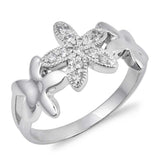 Sterling Silver Star Shaped Clear CZ RingAnd Face Height 10mmAnd Band Width 2mm