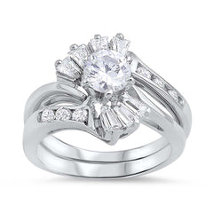 Sterling Silver Round Shaped Cubic Zirconia Wedding RingAnd Face Height 7mmAnd Band Width 2mm