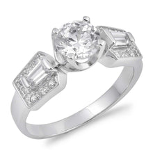 Load image into Gallery viewer, Sterling Silver Princess Cut Round Shaped Clear CZ RingAnd Face Height 7mmAnd Band Width 2mm